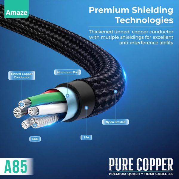 Amaze A85 Pure Copper Braided Hdmi Cable - Black - Image 4