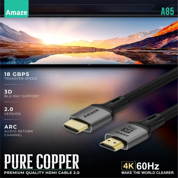 Amaze A85 Pure Copper Braided Hdmi Cable - Black - Image 2