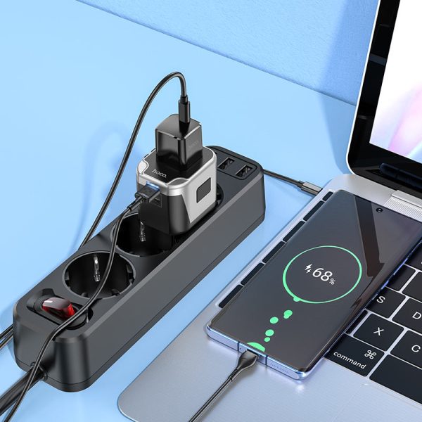 Hoco AC5 Level Dual Port Travel Adapter - Black - Image 2