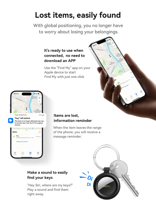 Hoco E100 Graceful Anti-Lost Smart Tracker for iOS - Black - Image 3