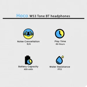 Hoco W53 Tone Wireless Headphones - Black - Image 2