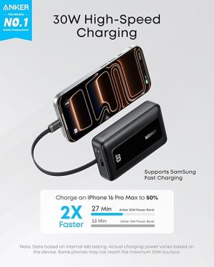 Anker Zolo Powerbank 10000mAh 30w Built-In USB-C Cable - White - A1688H21 - OP - Image 6