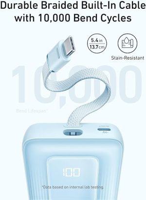 Anker Zolo Powerbank 10000mAh 30w Built-In USB-C Cable - White - A1688H21 - OP - Image 5